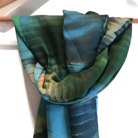 Scarf with abstract pattern in blues & green - Picture 7 of 10